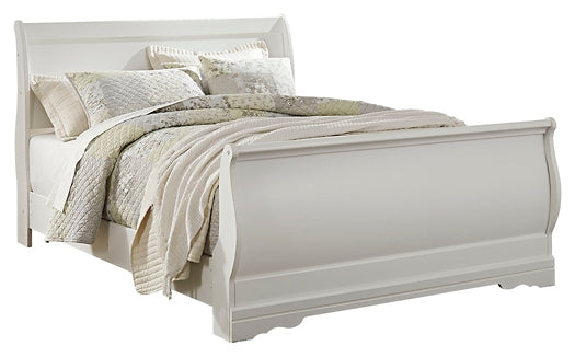 Anarasia Queen Sleigh Bed with Mirrored Dresser and 2 Nightstands