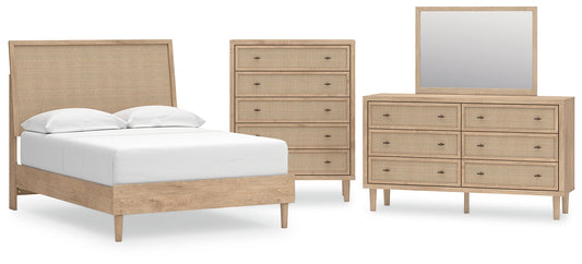 Cielden Full Panel Bed with Mirrored Dresser and Chest