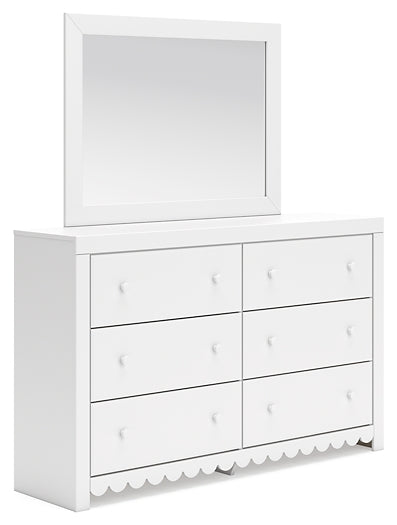 Mollviney Full Panel Storage Bed with Mirrored Dresser and Chest