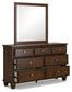 Danabrin Twin Panel Bed with Mirrored Dresser and Chest